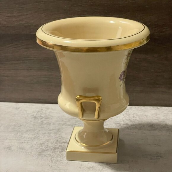 Vintage Trenton Potteries Cream Spring Floral Neoclassic Urn Vase Ceramic 8.25" - Picture 4 of 11